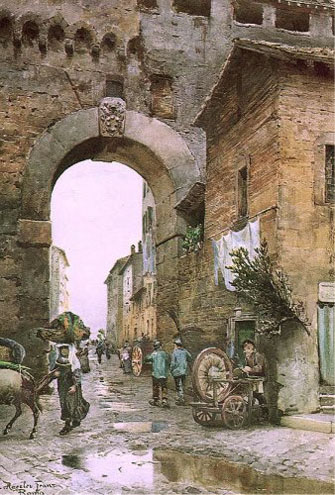 Ettore Roesler Franz,Arco del corridoio di borgo, vicolo delle palline (rione Borgo) (environ 1883)